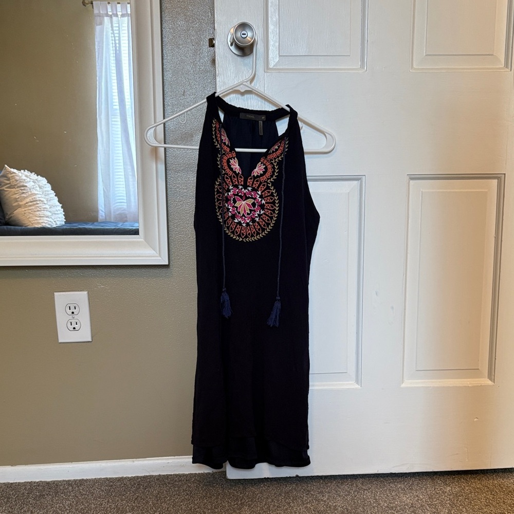 THML Embroidered Navy Blue Sleeveless Dress
